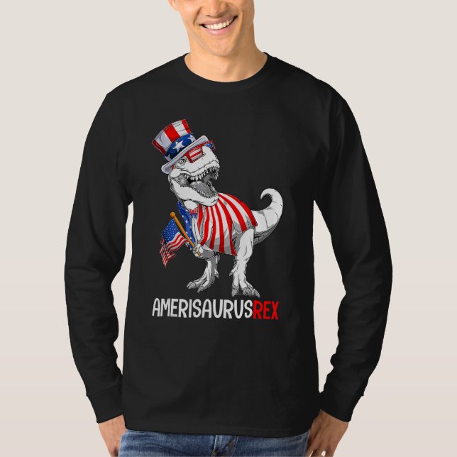 Camiseta Dinosaurio 4 De Julio Rex Amerisaurus Patriótico B (Anverso)