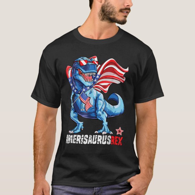 Camiseta Dinosaurio 4 De Julio Sunglass Usa Flags Amerisaur (Anverso)