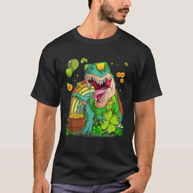 Camiseta Dinosaurio afortunado T Rex en Leprechaun San Patr (Anverso)