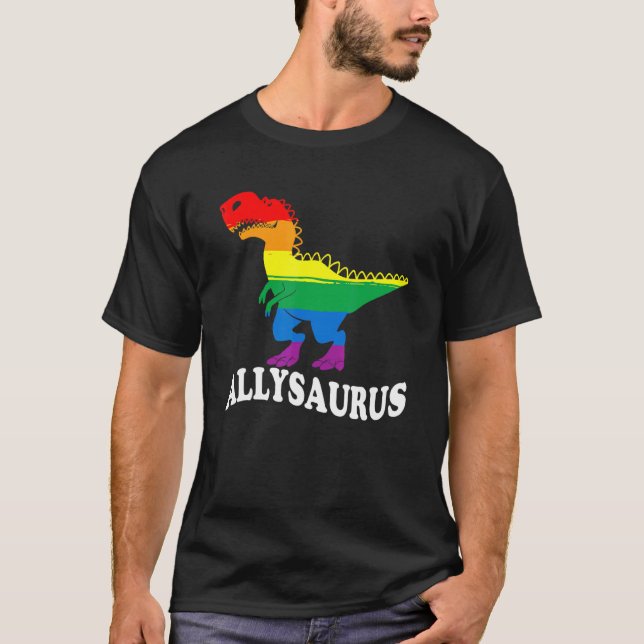 Camiseta Dinosaurio Allysaurus En Bandera Arcoiris Para All (Anverso)