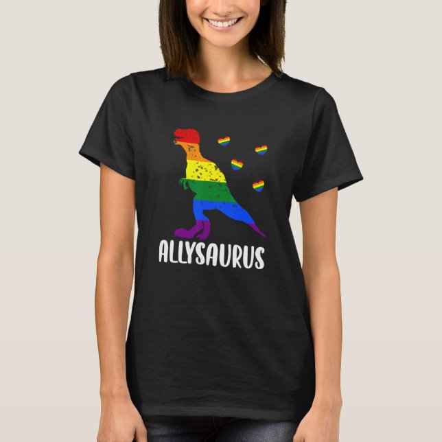 Camiseta Dinosaurio Allysaurus En Bandera Arcoiris Para All (Anverso)