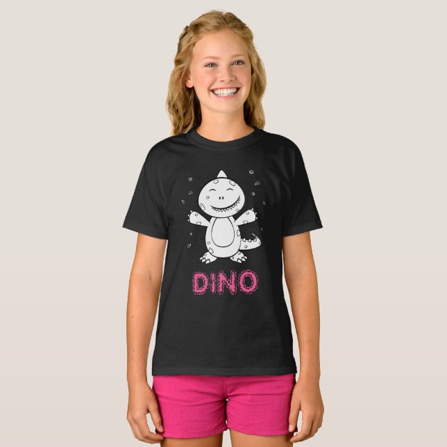 Camiseta Dinosaurio - Animal esquematizado - Negro, Blanco  (Anverso completo)
