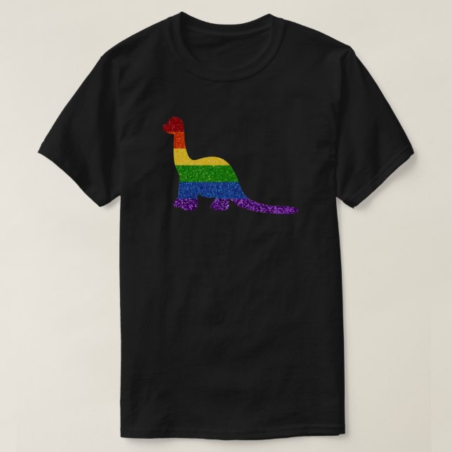 Camiseta Dinosaurio arcoiris Purpurina LGBT (Diseño del anverso)
