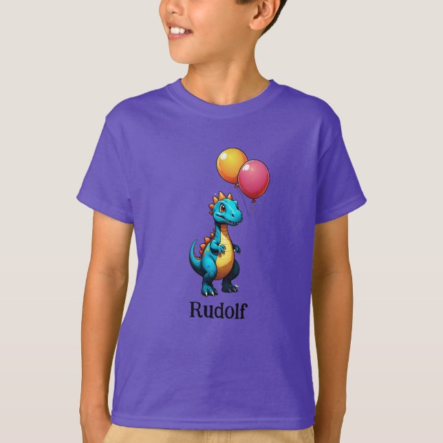 Camiseta Dinosaurio azul con globos (Anverso)