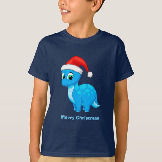 Camiseta Dinosaurio azul con Santa Hat (Anverso)