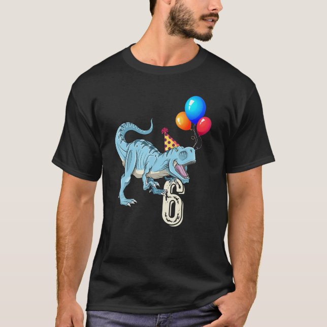 Camiseta Dinosaurio Balón Rex 6º cumpleaños Niño Chica 1 (Anverso)