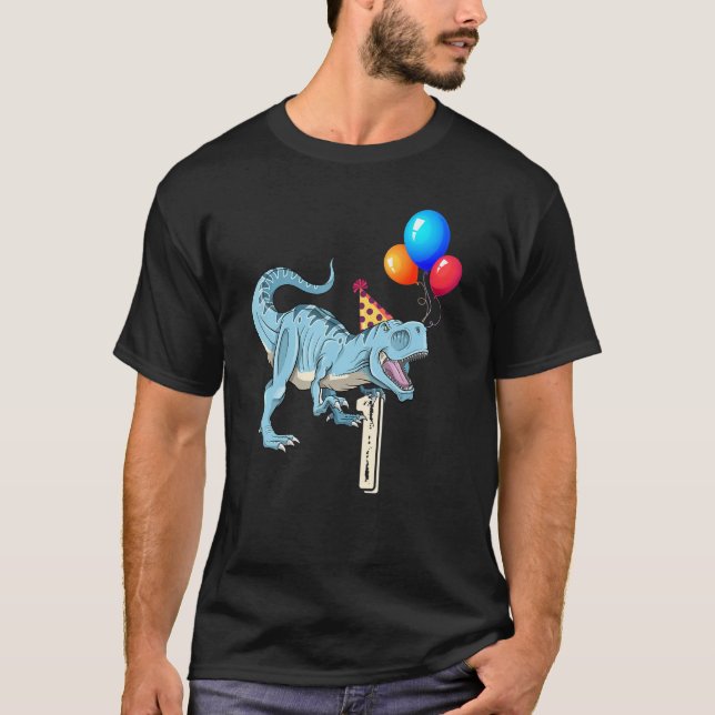 Camiseta Dinosaurio Balón T Rex Primer cumpleaños niño Chic (Anverso)