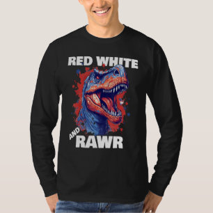 Camiseta Dinosaurio Bandera Americana Rojo Blanco Rawr 4 de