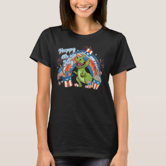 Camiseta Dinosaurio Bandera Estadounidense Fuegos Iris 4 De