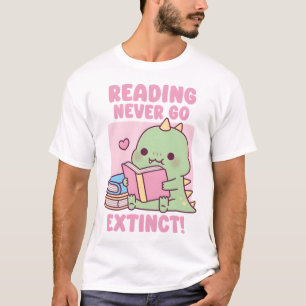 Camiseta Dinosaurio Bonito Con Libros Leyendo Nunca Se Exti