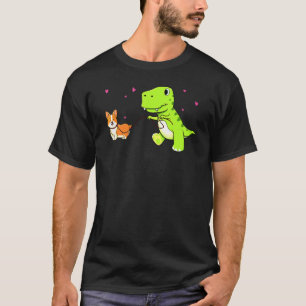 Camiseta Dinosaurio caminando con Corgi