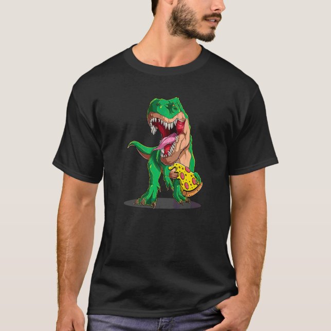 Camiseta Dinosaurio Comiendo Rebanada de Pizza Pizzasaurio  (Anverso)
