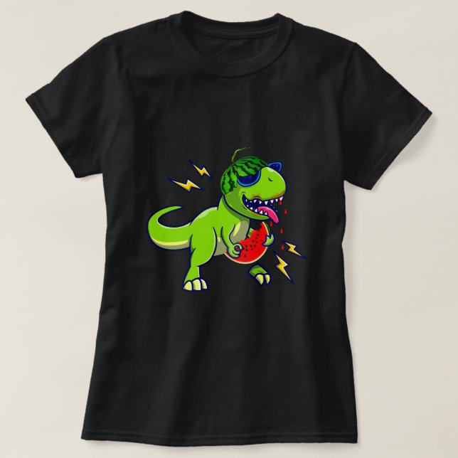Camiseta Dinosaurio comiendo sandía uno en un melón T Rex S (Diseño del anverso)