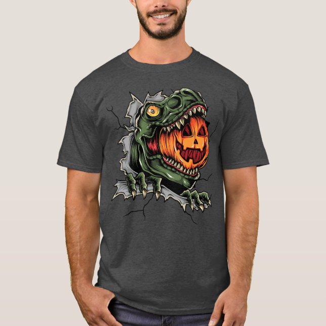 Camiseta Dinosaurio comiendo una linterna Jack-o' (Anverso)