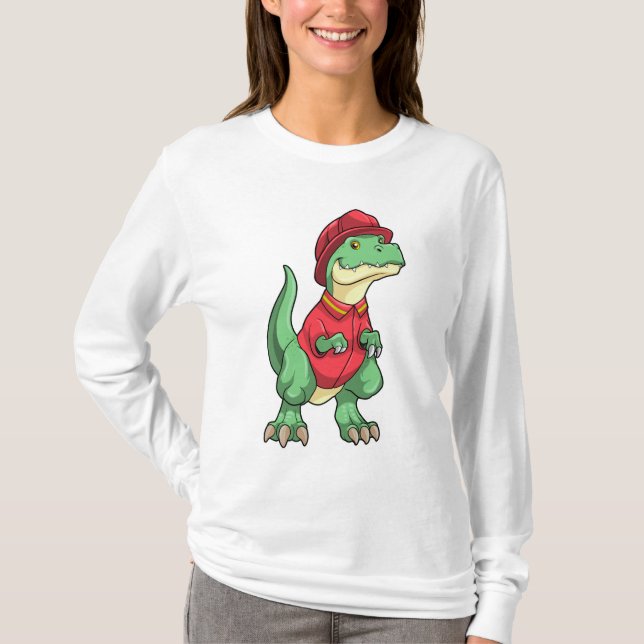 Camiseta Dinosaurio como bombero con casco de bombero (Anverso)