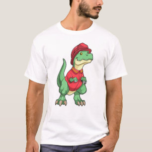 Camiseta Dinosaurio como bombero con casco de bomberos