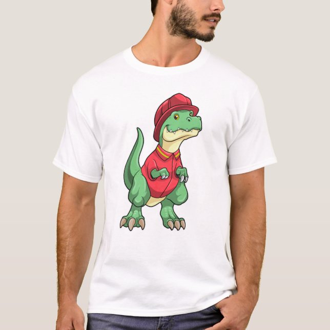 Camiseta Dinosaurio como bombero con casco de bomberos (Anverso)