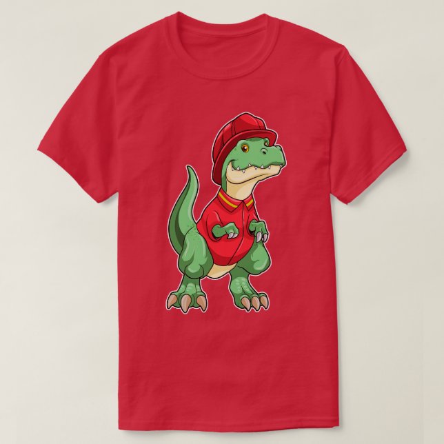 Camiseta Dinosaurio como bombero con casco de bomberos (Diseño del anverso)