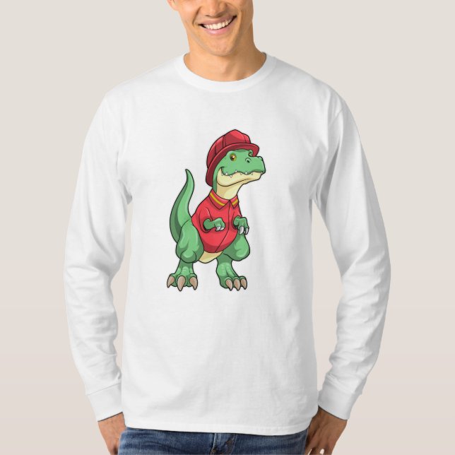 Camiseta Dinosaurio como bombero con casco de bomberos (Anverso)