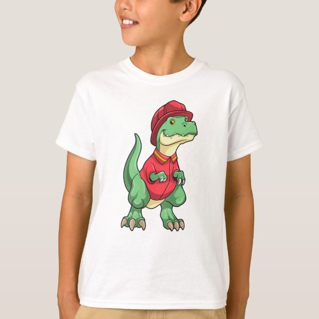 Camiseta Dinosaurio como bombero con casco de bomberos (Anverso)