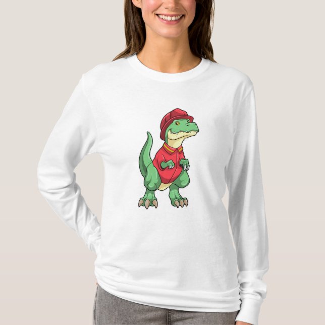 Camiseta Dinosaurio como bombero con casco de bomberos (Anverso)