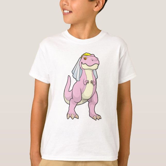 Camiseta Dinosaurio como novia en boda con velo (Anverso)