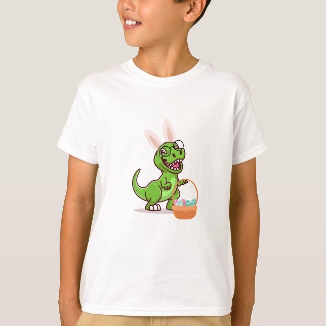 Camiseta Dinosaurio con cesta de Pascua (Anverso)
