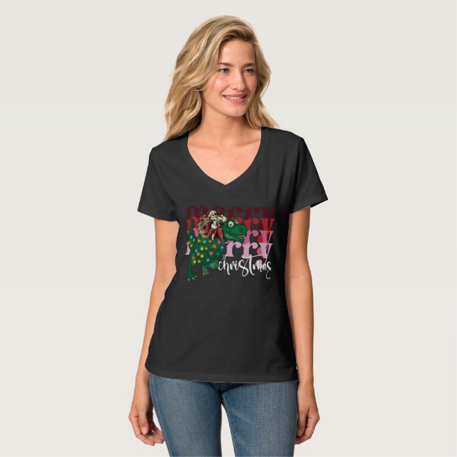 Camiseta Dinosaurio con Navidades de Santa Claus (Anverso completo)