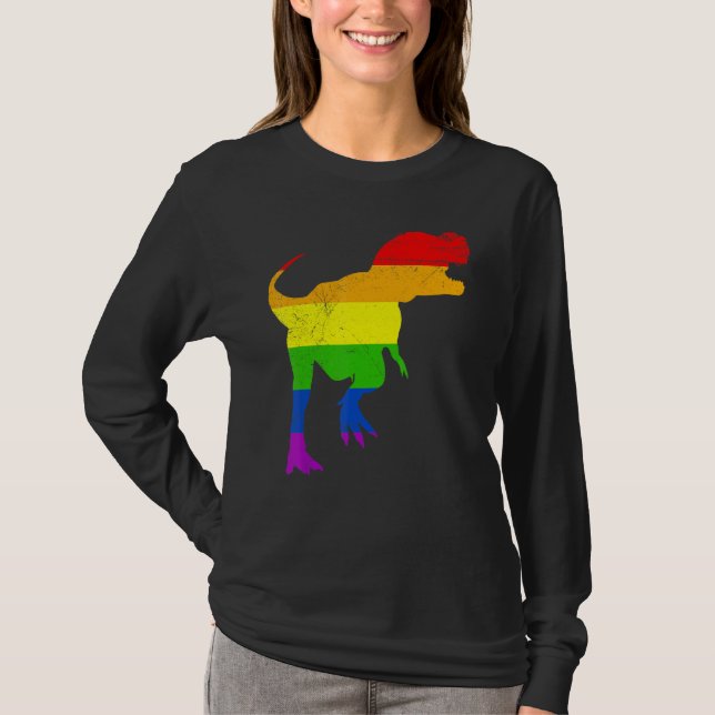 Camiseta Dinosaurio Curio Allysaurus En Bandera Arcoiris Pa (Anverso)