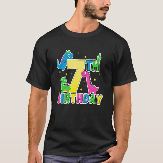 Camiseta Dinosaurio Cute 7 Feliz Séptimo Cumpleaños Siete A (Anverso)