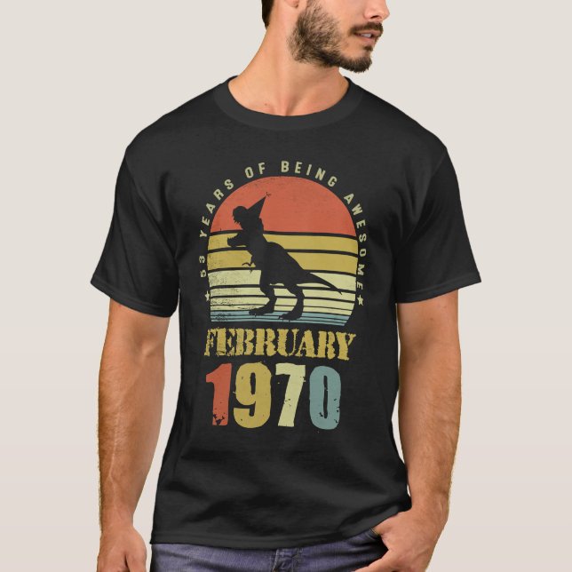 Camiseta Dinosaurio de 53 años febrero desde 1970 53rd Bir (Anverso)