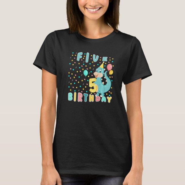 Camiseta Dinosaurio de bebé lindo cinco años Feliz cumpleañ (Anverso)