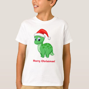 Camiseta Dinosaurio de bebé verde con Santa Hat