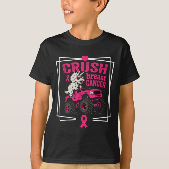 Camiseta Dinosaurio de cáncer de mama machacado que conduce (Anverso)
