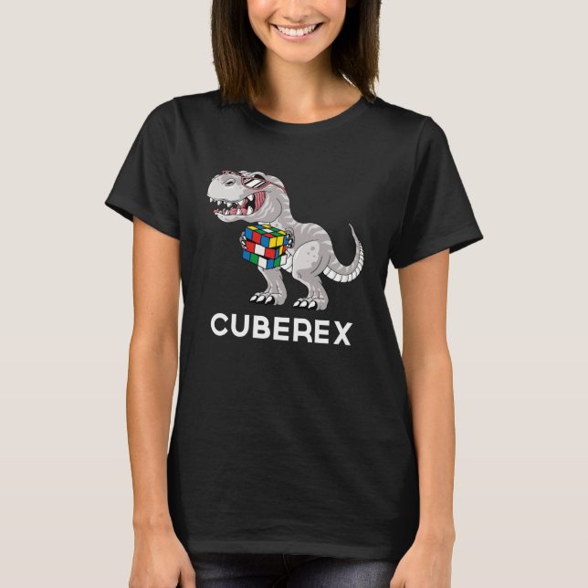 Camiseta Dinosaurio de Cuberex Competitive Speed Cubing (Anverso)