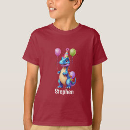 Camiseta Dinosaurio de cumpleaños azul lindo