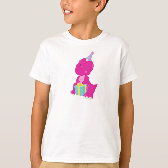 Camiseta Dinosaurio de cumpleaños, dinosaurio rosado, Gorra (Anverso)