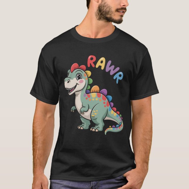 Camiseta Dinosaurio de Cute Dino Rawr Roaring Funny Kid Din (Anverso)
