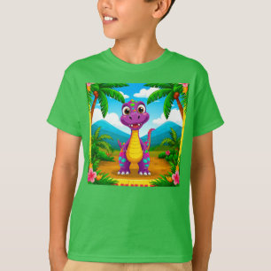 Camiseta Dinosaurio de dibujos animados en una escena tropi