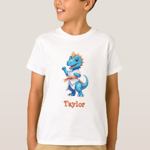 Camiseta Dinosaurio de karate azul