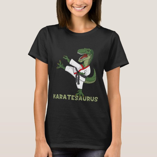 Camiseta Dinosaurio de Karate Divertido Karatesaurus T-rex  (Anverso)