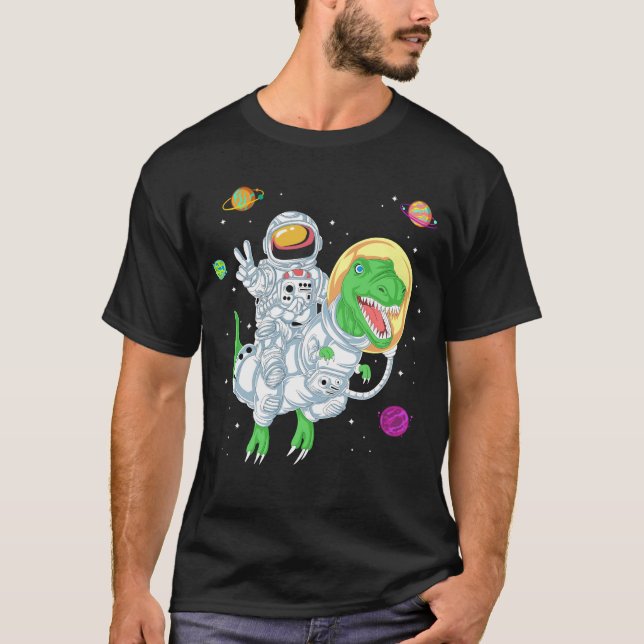 Camiseta dinosaurio de la equitación astronauta (Anverso)