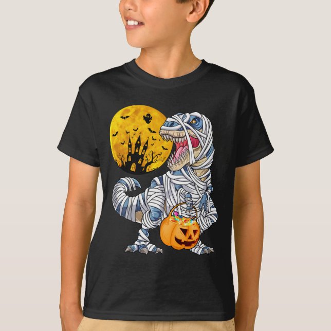 Camiseta Dinosaurio de momia de Halloween (Anverso)