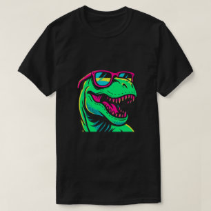 Camiseta Dinosaurio de neón genial con gafas de sol  