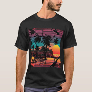 Camiseta Dinosaurio de neón y skater al atardecer
