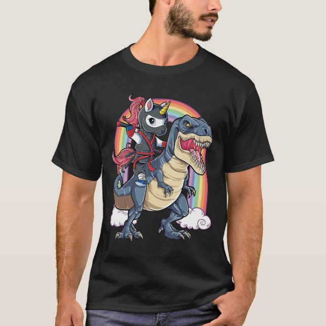 Camiseta Dinosaurio de Ninja Riding de Unicorn (Anverso)