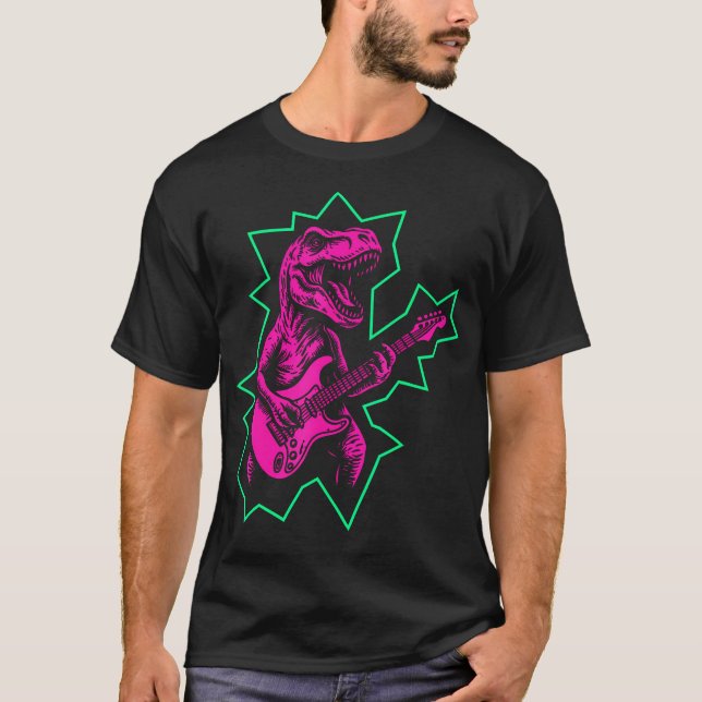 Camiseta Dinosaurio de Rock And Roll tocando Guitarra Punk  (Anverso)