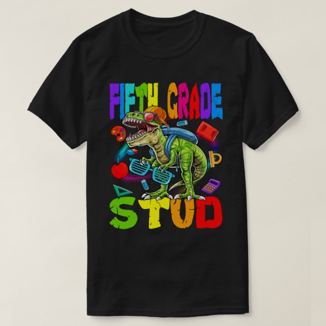 Camiseta Dinosaurio De Stud De Quinto Grado De Vuelta A La  (Diseño del anverso)
