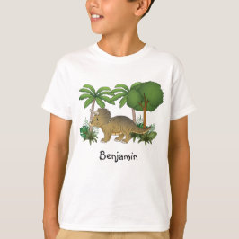 Camiseta Dinosaurio De Triceratops Con Árboles Y Plantas