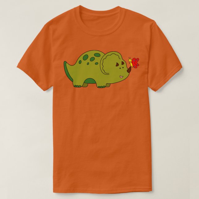 Camiseta Dinosaurio de Triceratops verde lindo con mantequi (Diseño del anverso)